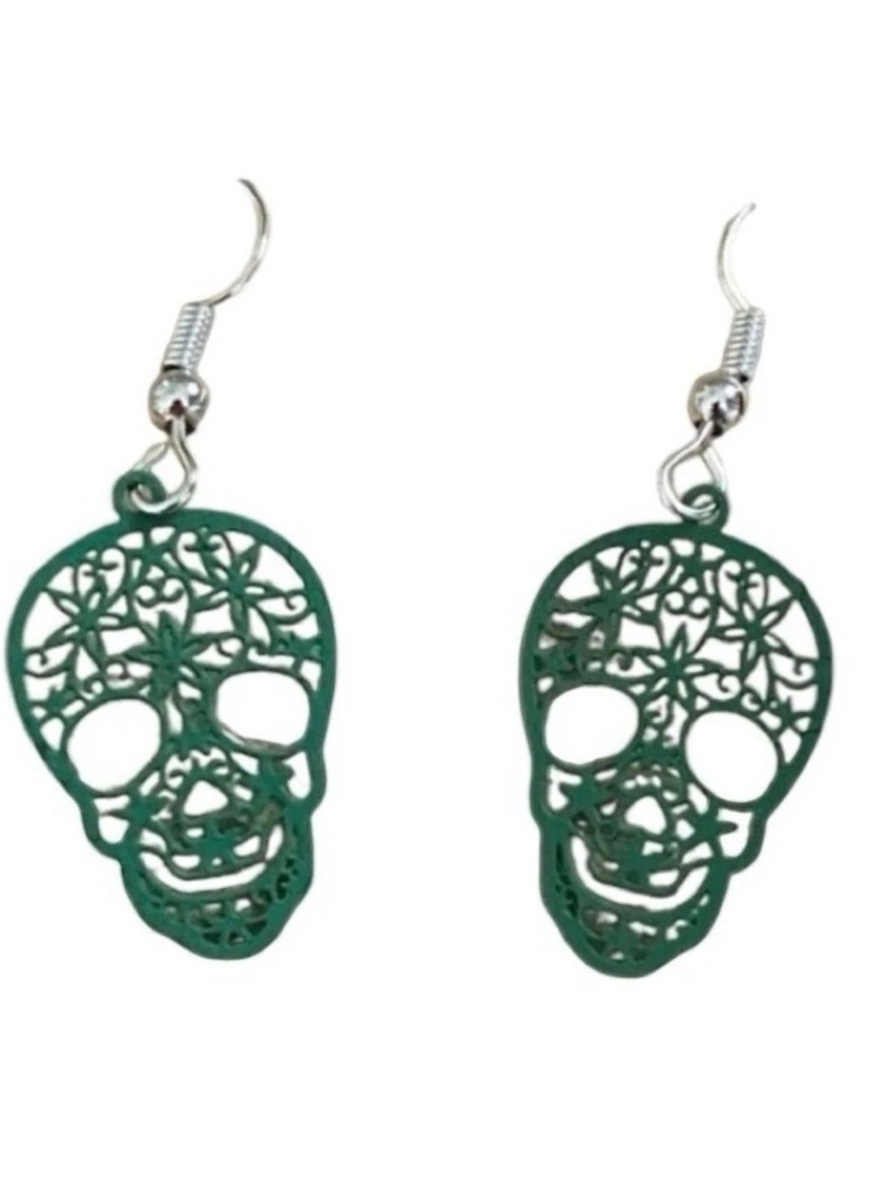 Green Sugar Skull Drop Earrings